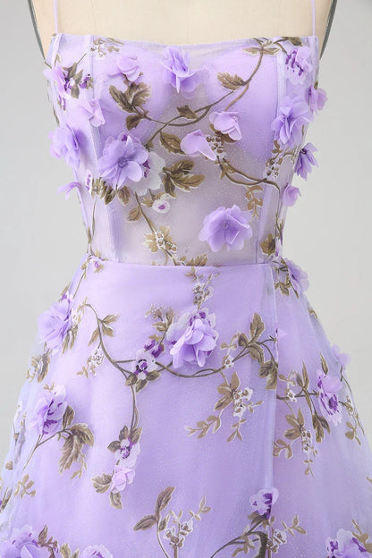 Dress Lilac A-Line Spaghetti Straps Party Dress Maxi Dress With 3D Flowers Prom Dress