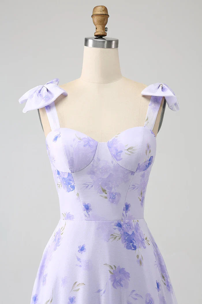 Dress Lilac Corset Floral A-Line Party Dress Maxi Dress With Lace Up Prom Dress