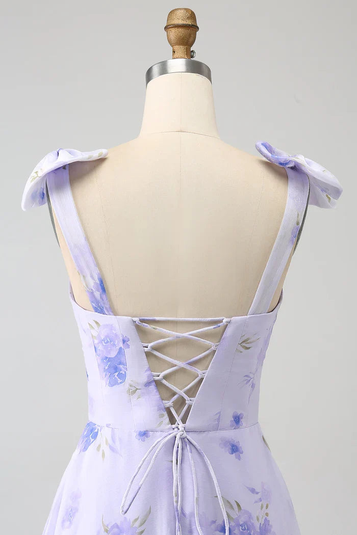 Dress Lilac Corset Floral A-Line Party Dress Maxi Dress With Lace Up Prom Dress