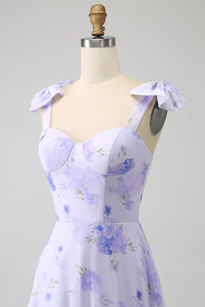 Dress Lilac Corset Floral A-Line Party Dress Maxi Dress With Lace Up Prom Dress