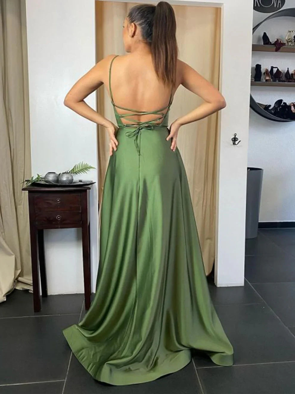 Dress Long A-line Backless Prom Dress with Slit Formal Graduation Evening Dresses