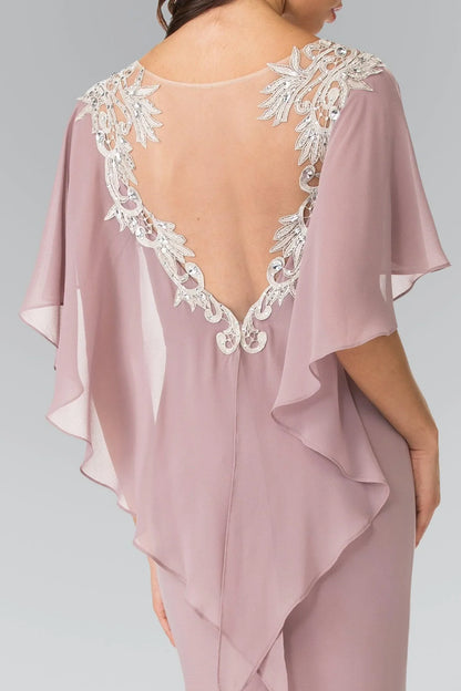 Dress Long Evening Gown Prom Cape Sleeves Dress Sheath/Column Mother of the Bride Dress