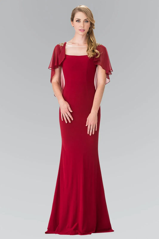 Dress Long Evening Gown Prom Cape Sleeves Dress Sheath/Column Mother of the Bride Dress