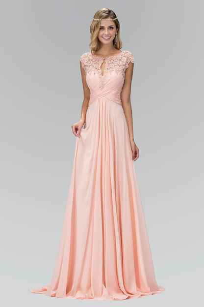 Dress Long Formal Cap Sleeve Ruched Bodice Prom Dress Chiffon Mother of the Bride Dress Bridesmaid Dress