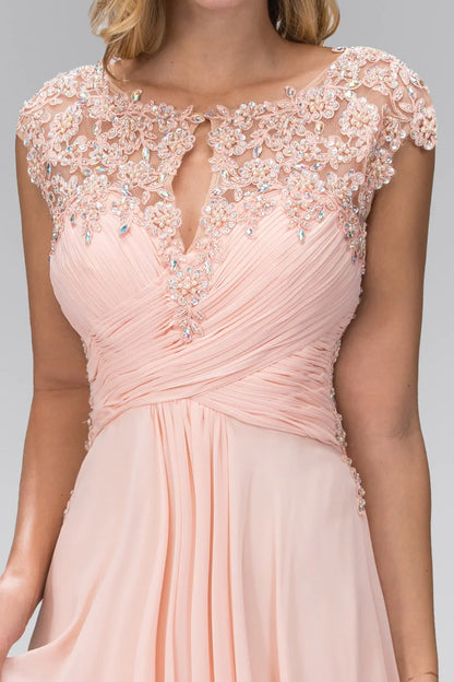 Dress Long Formal Cap Sleeve Ruched Bodice Prom Dress Chiffon Mother of the Bride Dress Bridesmaid Dress