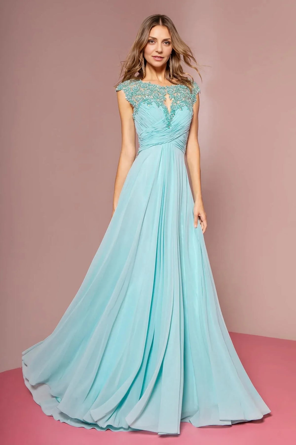 Dress Long Formal Cap Sleeve Ruched Bodice Prom Dress Chiffon Mother of the Bride Dress Bridesmaid Dress