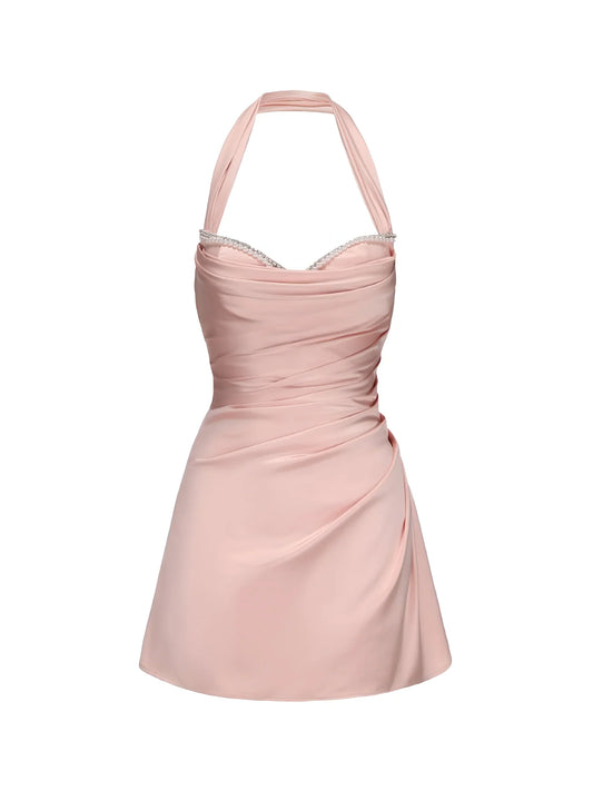 Dress Luxury Halter Strapless A-line Sleeveless Homecoming Dress Open Back White Mini Dress
