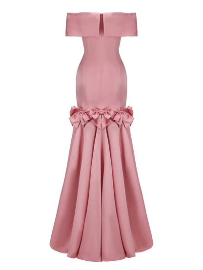 Dress Luxury Off the Shoulder Mermaid Trumpet Sleeveless Prom Dress Pink Maxi Dress With Bow