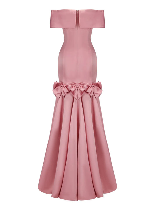Dress Luxury Off the Shoulder Mermaid Trumpet Sleeveless Prom Dress Pink Maxi Dress With Bow