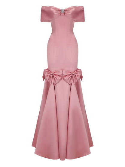 Dress Luxury Off the Shoulder Mermaid Trumpet Sleeveless Prom Dress Pink Maxi Dress With Bow