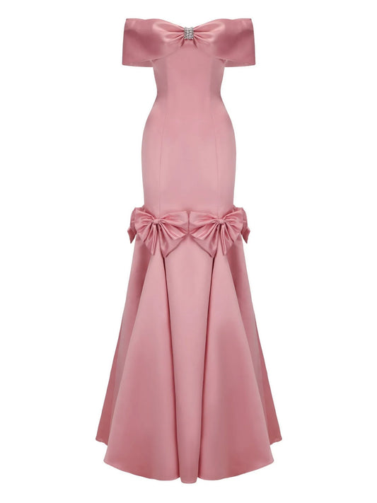 Dress Luxury Off the Shoulder Mermaid Trumpet Sleeveless Prom Dress Pink Maxi Dress With Bow