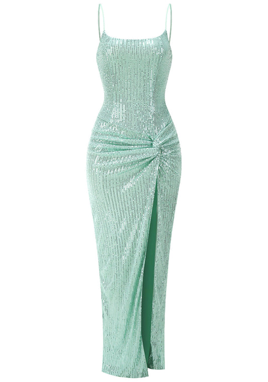 Dress Luxury Sequin Corset Sleeveless Maxi Dress Green Spaghetti Straps Twist Prom Dress