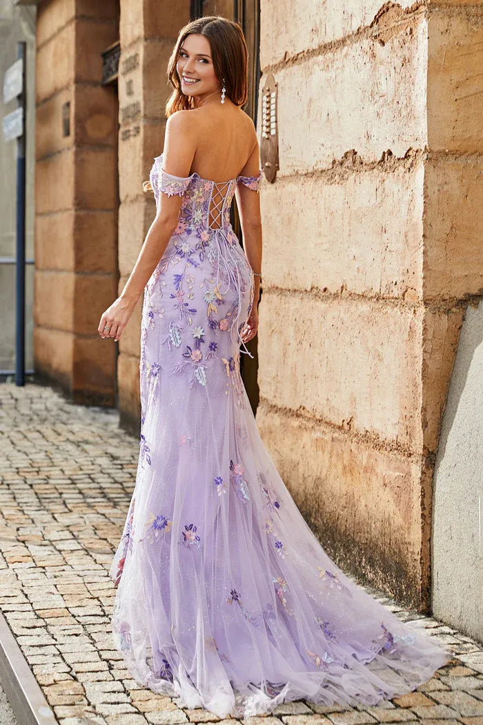 Dress Mauve Off The Shoulder Split Front Long Mermaid Party Dress Sleeveless Maxi Dress With Appliques Prom Dress