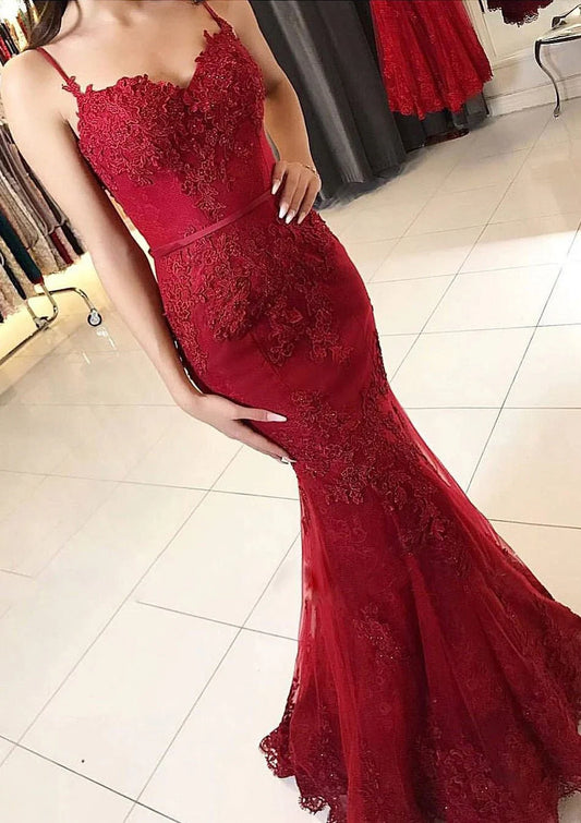 Dress Mermaid Sweetheart Sleeveless Floor-Length Tulle Prom Dress With Appliqued
