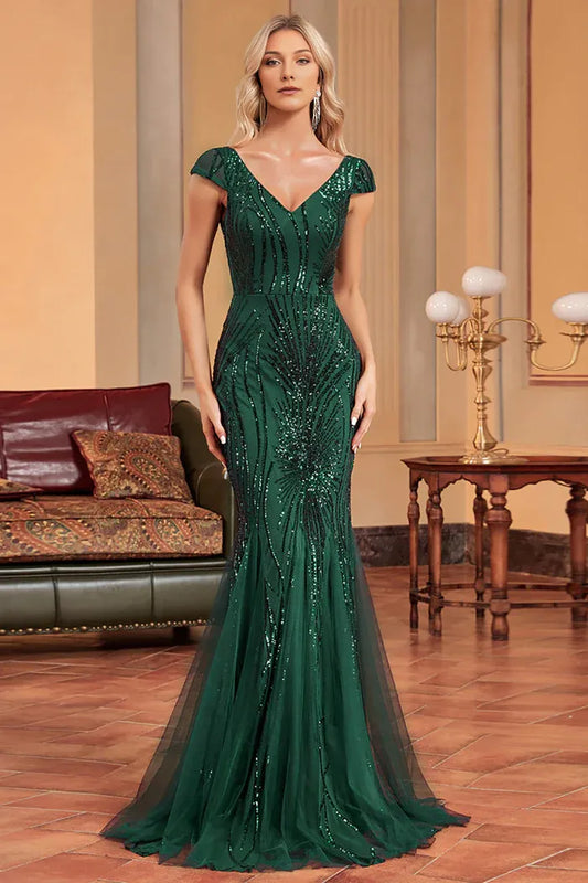 Dress Mermaid/Trumpet Dark Green Party Dress Sleeveless Maxi Dress With Sequins Prom Dress