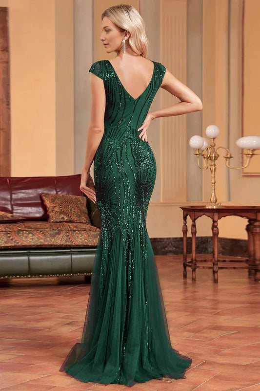 Dress Mermaid/Trumpet Dark Green Party Dress Sleeveless Maxi Dress With Sequins Prom Dress