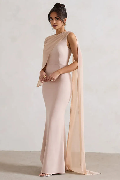 Dress Mesh Patchwork Asymmetrical Caped Sleeve Bodycon Elegant Gowns Maxi Prom Dresses Black