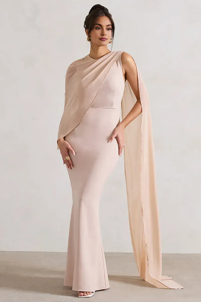 Dress Mesh Patchwork Asymmetrical Caped Sleeve Bodycon Elegant Gowns Maxi Prom Dresses Black