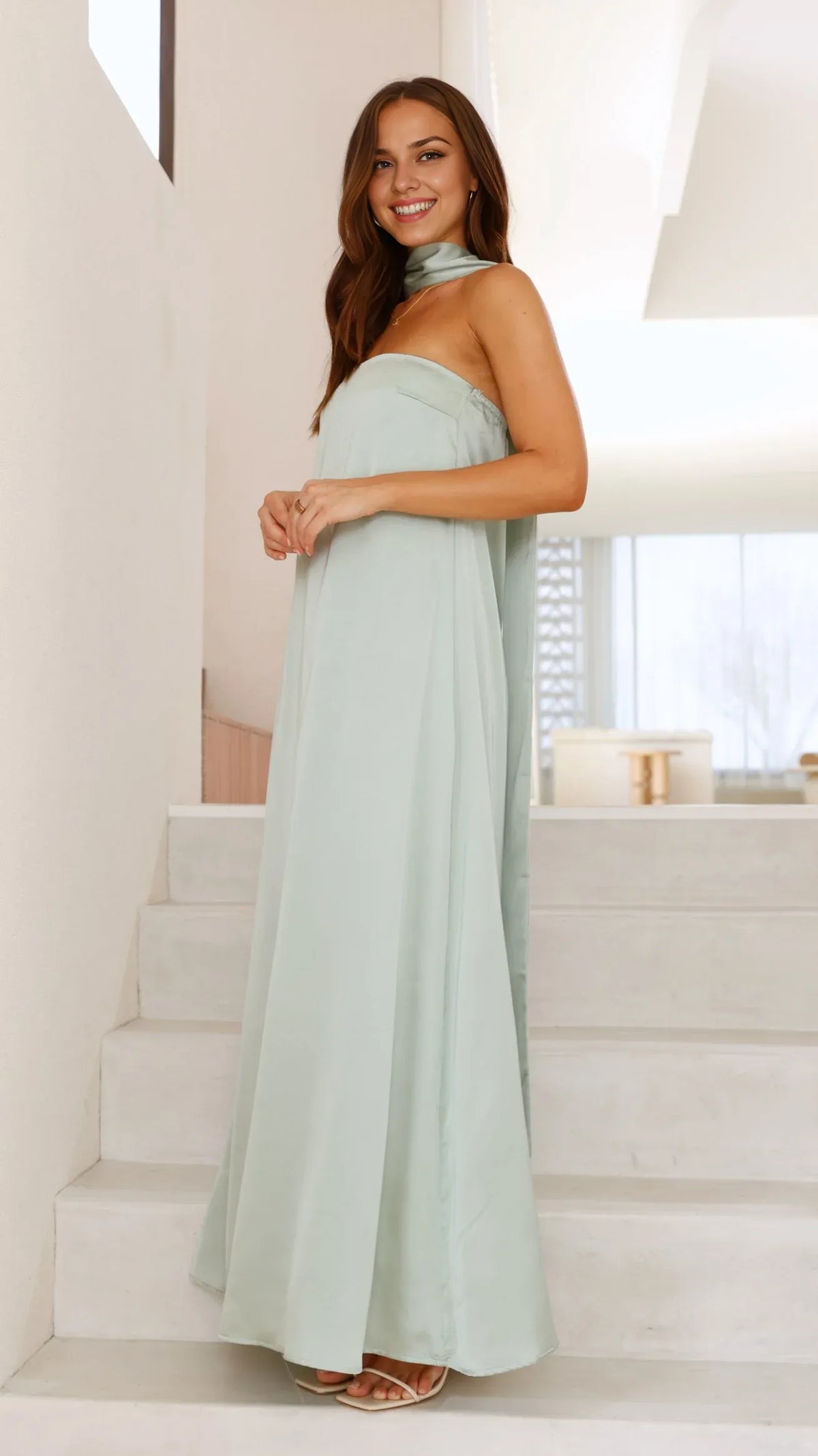 Dress Minimalist Strapless Scarf Maxi Dress Yellow Straight Tube Sleeveless Satin Solid Color Prom Dress