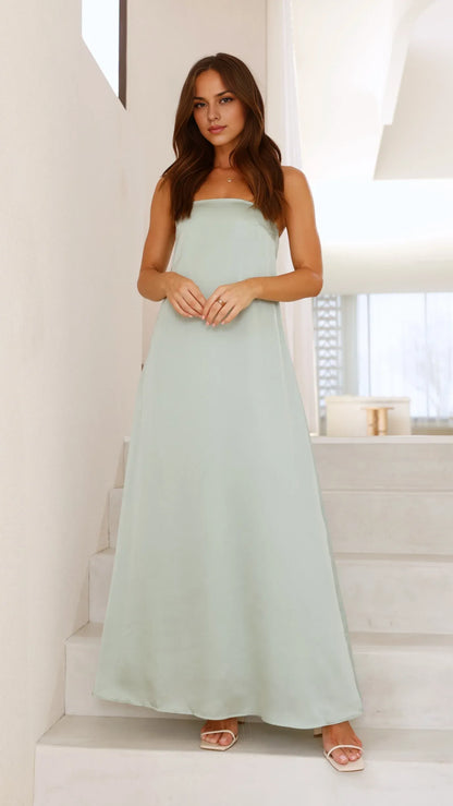 Dress Minimalist Strapless Scarf Maxi Dress Yellow Straight Tube Sleeveless Satin Solid Color Prom Dress