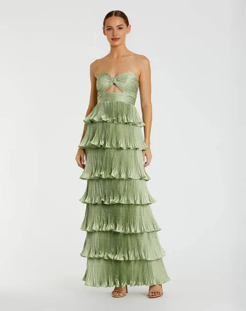 Dress Mint Green Strapless Tiered Dress With Ruffled Layers And Cut Out Detail Showcasing Delicate Femininity Prom Dress