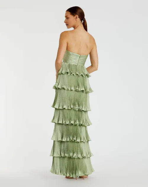 Dress Mint Green Strapless Tiered Dress With Ruffled Layers And Cut Out Detail Showcasing Delicate Femininity Prom Dress