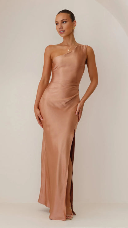 Dress Modern One Shoulder Maxi Dress Lilac Sheath Sleeveless Solid Color Side Leg Split Prom Dress