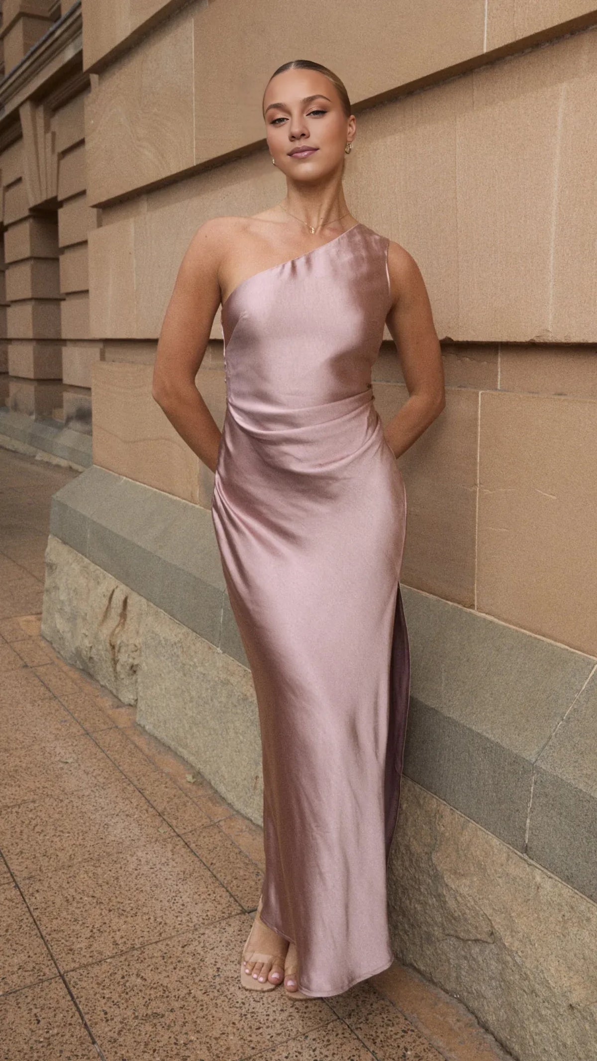 Dress Modern One Shoulder Maxi Dress Lilac Sheath Sleeveless Solid Color Side Leg Split Prom Dress