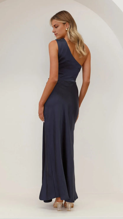 Dress Modern One Shoulder Maxi Dress Lilac Sheath Sleeveless Solid Color Side Leg Split Prom Dress