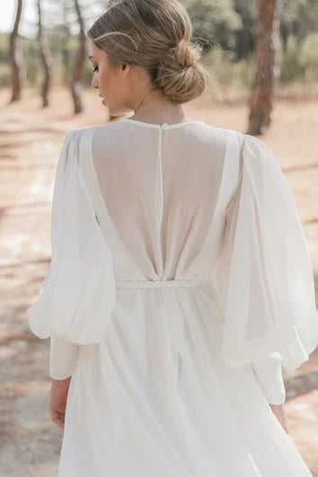 Dress Modest A Line Chiffon High Neck Chapel Train Bride Dress With Ruching Wedding Dress