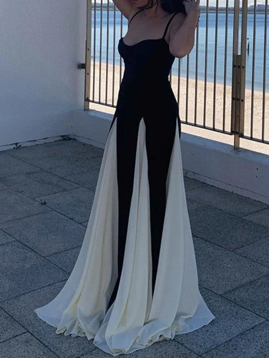 Dress Modest A line Spaghetti Straps Black Long Prom Dresses Formal Graduation Party Dress Evening Dress