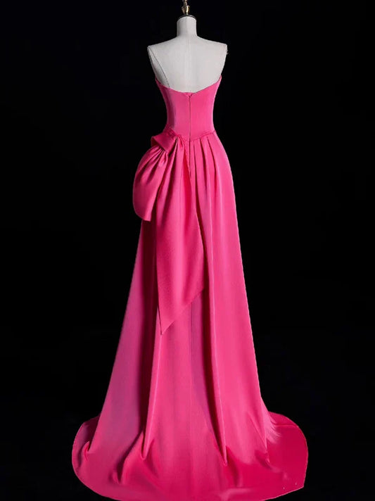 Dress Modest Mermaid Strapless Pink Satin Party Dress Long Prom Dress Evening Dresses
