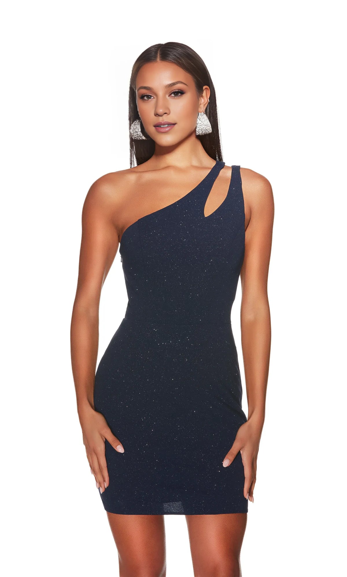 Dress Navy Blue Sequin Dress One Shoulder Neckline Cut Out Bodycon Silhouette And A Sparkling Finish Homecoming Dress