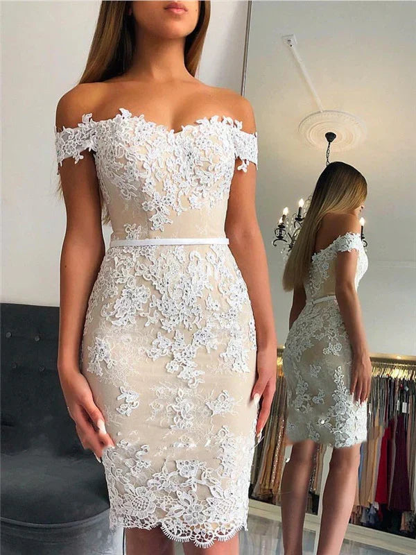 Dress Off-Shoulder Sheath Lace Sexy Short Homecoming Dresses Party Dress