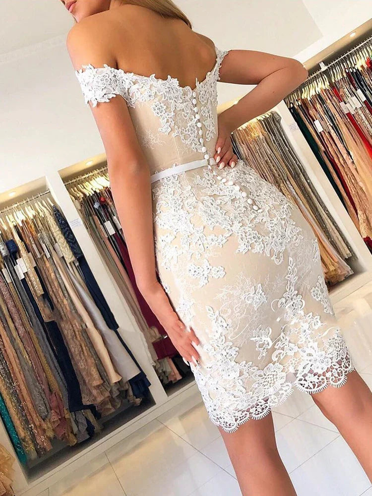 Dress Off-Shoulder Sheath Lace Sexy Short Homecoming Dresses Party Dress