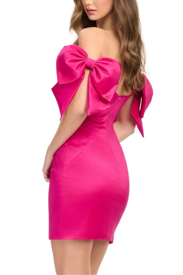 Dress Off-the-Shoulder Dress Sheath Column Sleeveless Sweetheart Solid Color Short Homecoming Dress With Bowknot