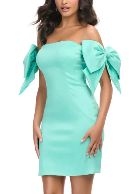 Dress Off-the-Shoulder Dress Sheath Column Sleeveless Sweetheart Solid Color Short Homecoming Dress With Bowknot