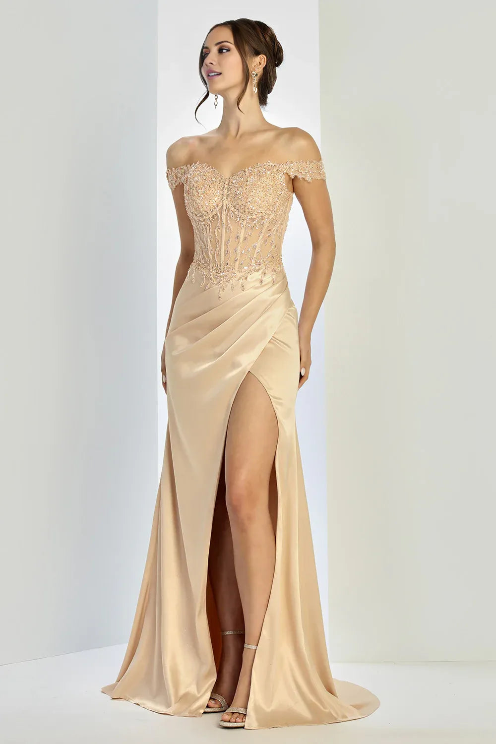Dress Off-the-Shoulder Sweetheart Long Evening Dress Mermaid Beaded Formal Floor Length Corset Prom Dress With Slit