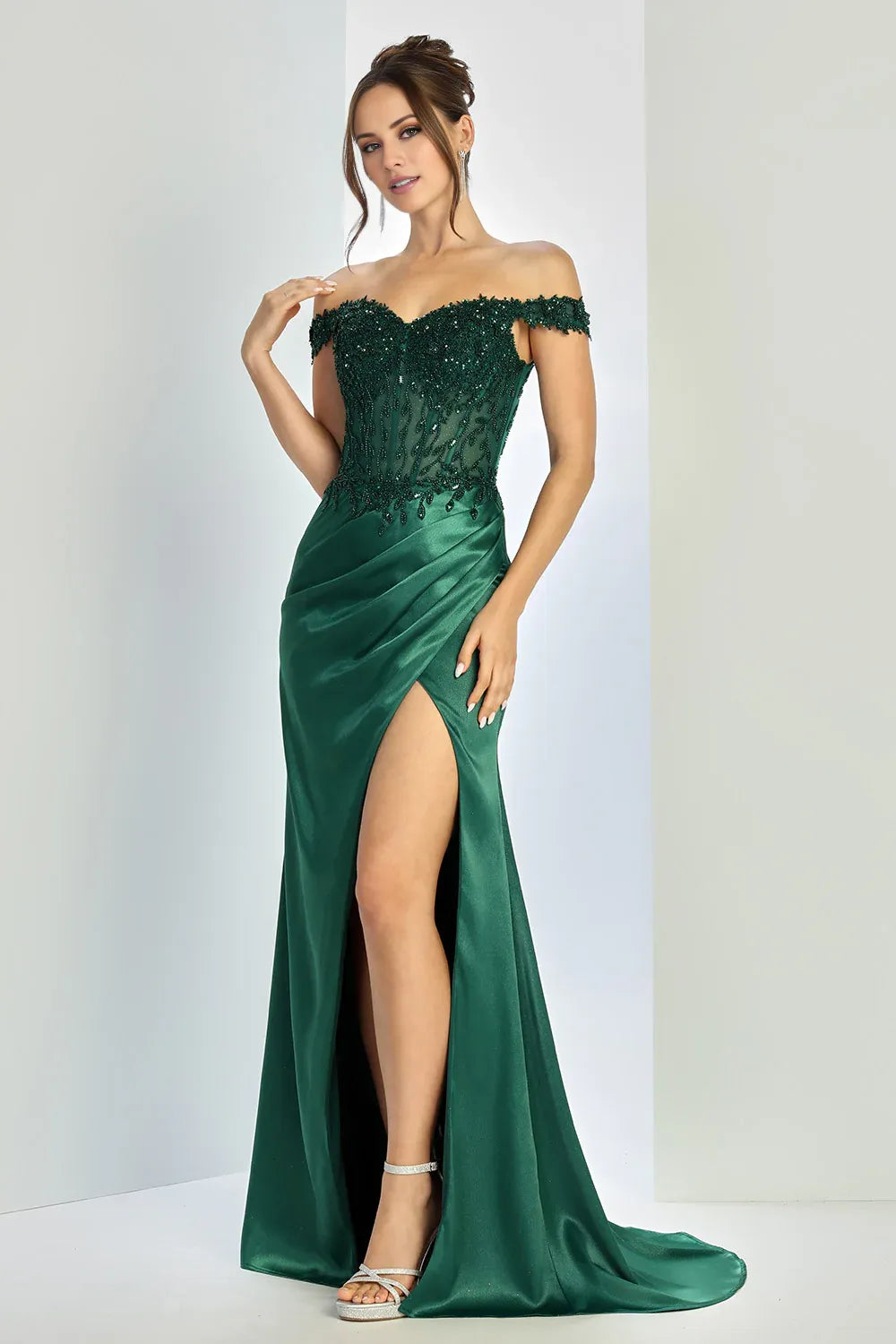 Dress Off-the-Shoulder Sweetheart Long Evening Dress Mermaid Beaded Formal Floor Length Corset Prom Dress With Slit