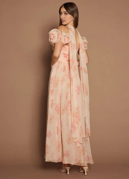 Dress Off-the-Shoulder Sweetheart Elegant Maxi Dress Prom Dress Romantic Printed A-Line Evening Dress With Scarf
