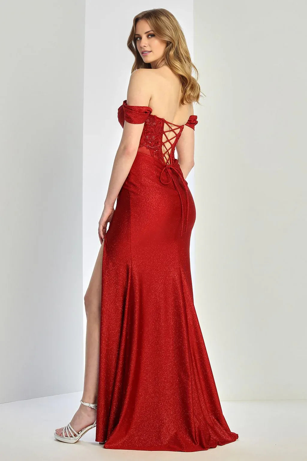 Dress Off-the-Shoulder Sweetheart Long Evening Dress Mermaid Glitter Formal Floor Length Corset Prom Dress With Slit