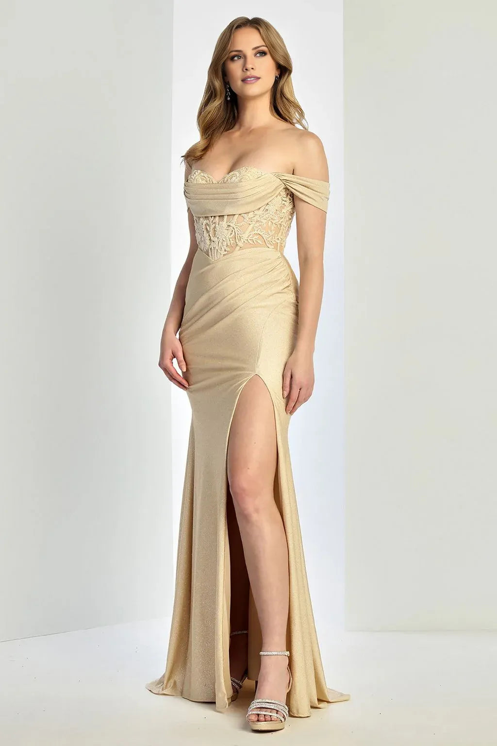 Dress Off-the-Shoulder Sweetheart Long Evening Dress Mermaid Glitter Formal Floor Length Corset Prom Dress With Slit