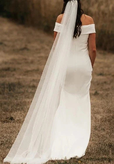 Dress Off-the-shoulder Satin Floor-length Court Train Trumpet Sleeveless Casual Wedding Dress/No Veils