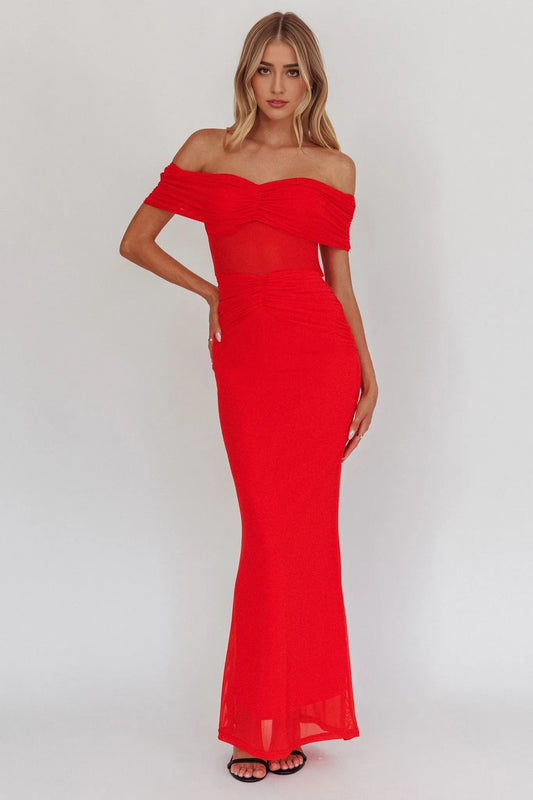 Dress Sage Green Off Shoulder Maxi Dress with Ruched Bodice and Sheer Panel Prom Dress
