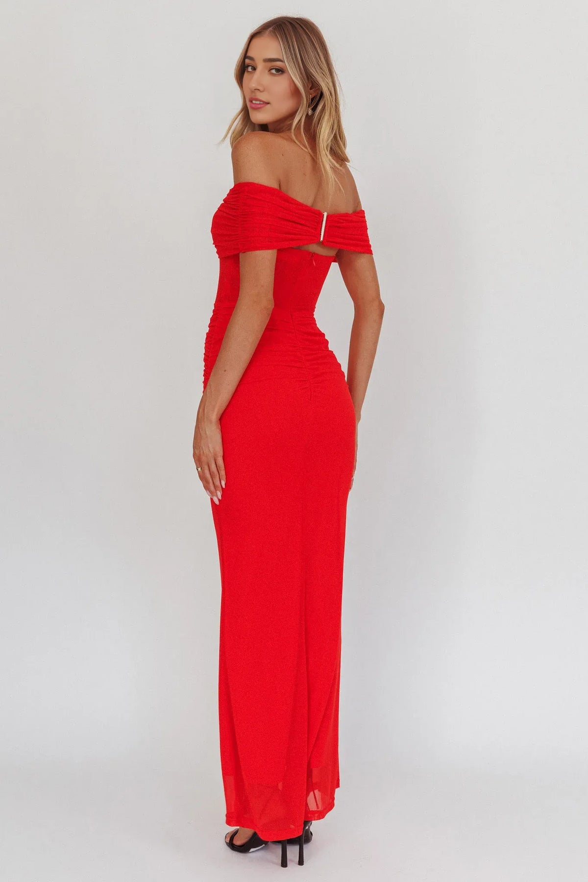 Dress Sage Green Off Shoulder Maxi Dress with Ruched Bodice and Sheer Panel Prom Dress