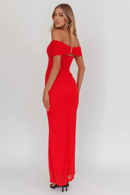Dress Sage Green Off Shoulder Maxi Dress with Ruched Bodice and Sheer Panel Prom Dress