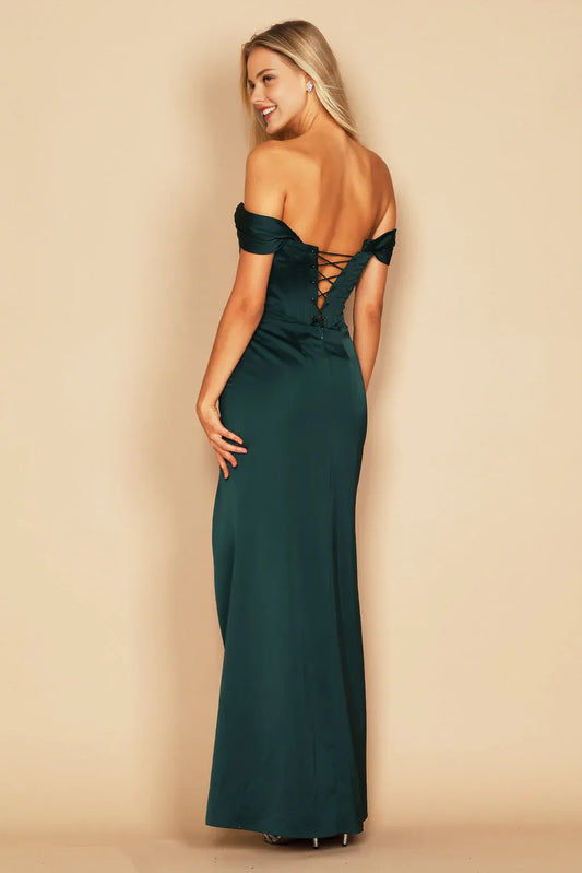 Dress Off Shoulder Pleated Corset Satin Formal Evening Dress Maxi Dress Sleeveless Sage Prom Dresses