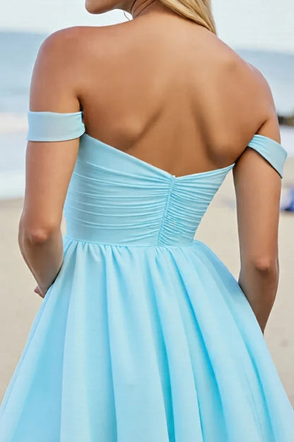 Dress Off The Shoulder Light Blue A Line Short Homecoming Dress Zipper Up Party Dress