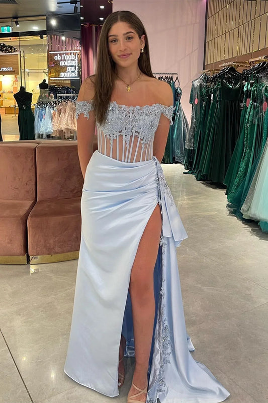 Dress Off the Shoulder Appliques Corset Formal Dress Side Slit Maxi Dress Prom Dress