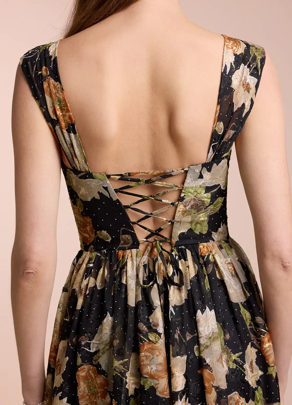 Dress Off the Shoulder Sleeveless Romantic Flower Printed Evening Dress Floor Length Lace Up Prom Dress